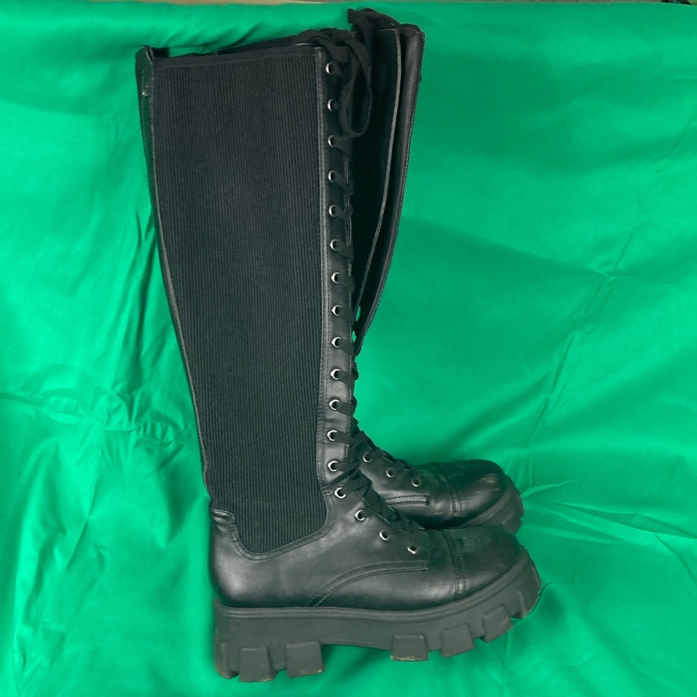Absurdly tall lightweight black combat boots, Sam Edelman Circus size 8.